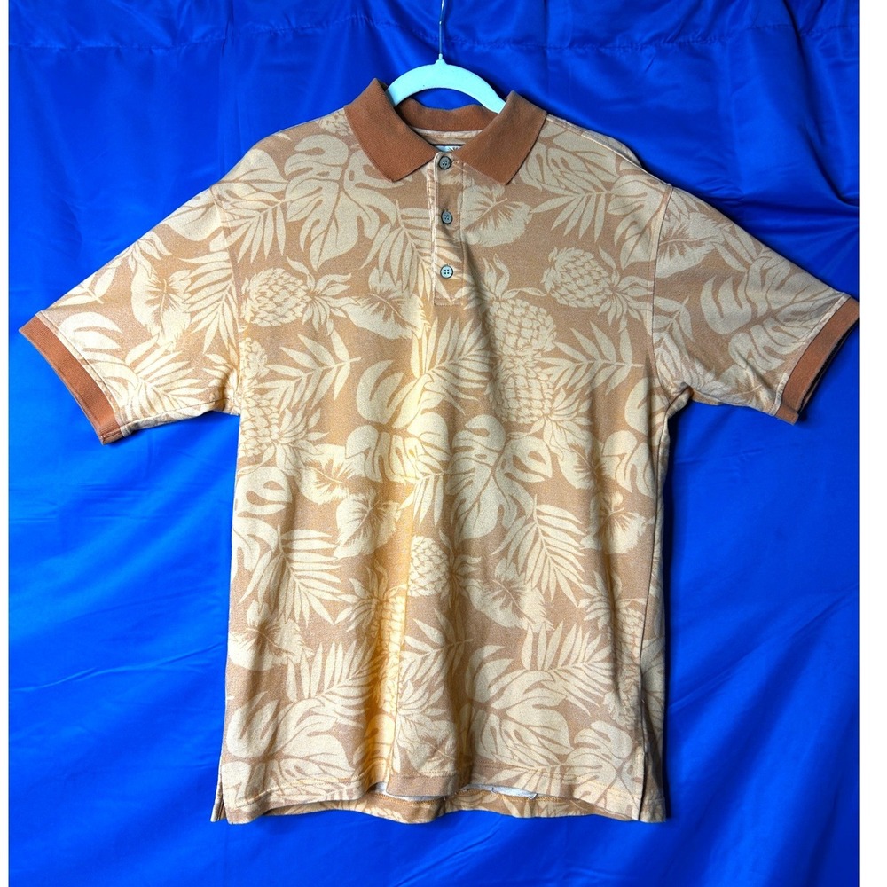 Vtg Paradise Blue Mens Orange Sherbert Hawaiian Polo Sz M Cotton Tropical Resort